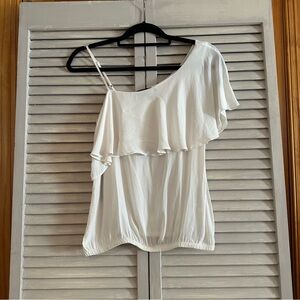 Forever 21 White Asymmetric One-Shoulder Ruffle Camisole